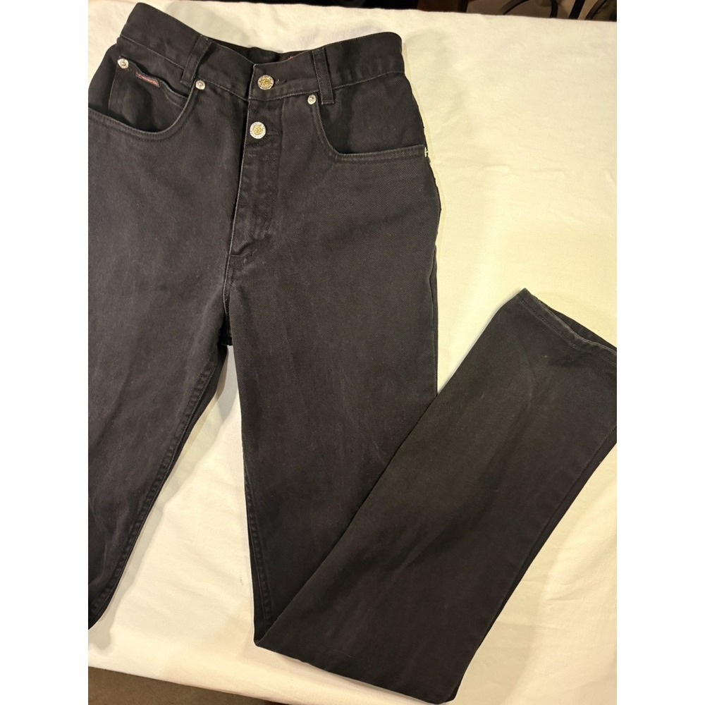 Vintage Lawman Western Jeans Black High Waist Button Side Straight Leg Size 5